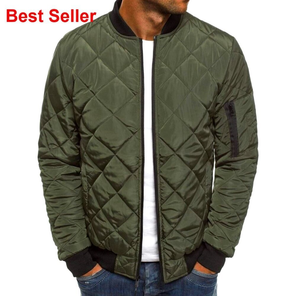 Diamond Quilted Bomber Jacket Lightweight Varsity Coat Ribbed Cuffs